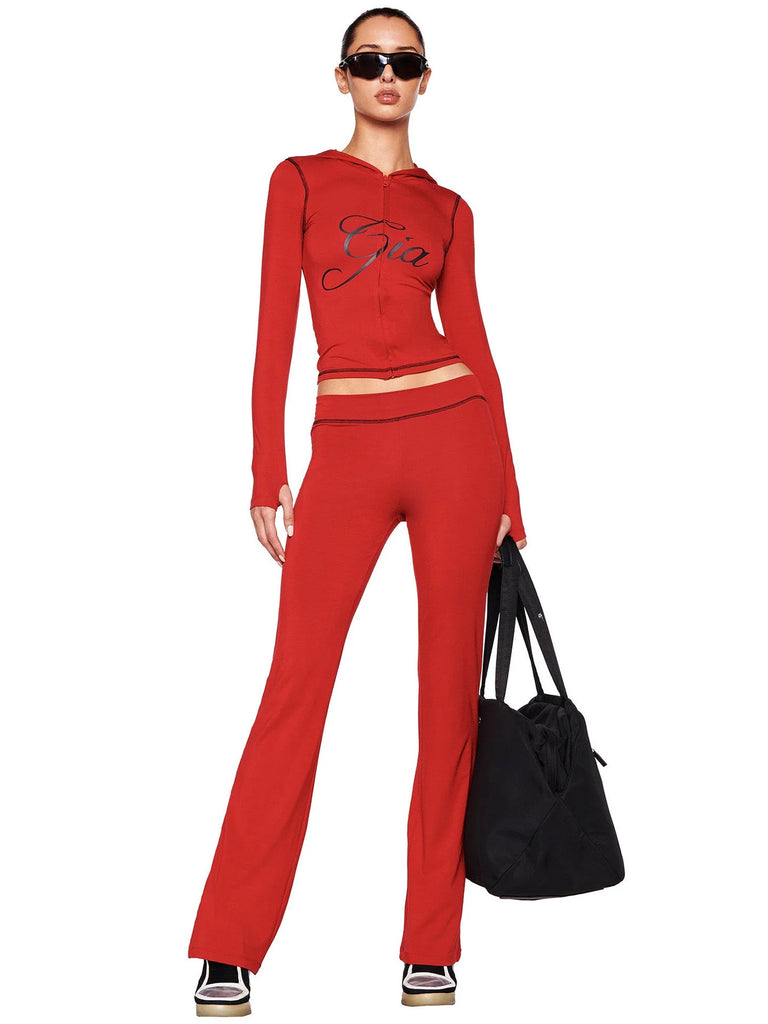 Printed Hooded Long-Sleeve Thumb-Hole Top & Pants Set