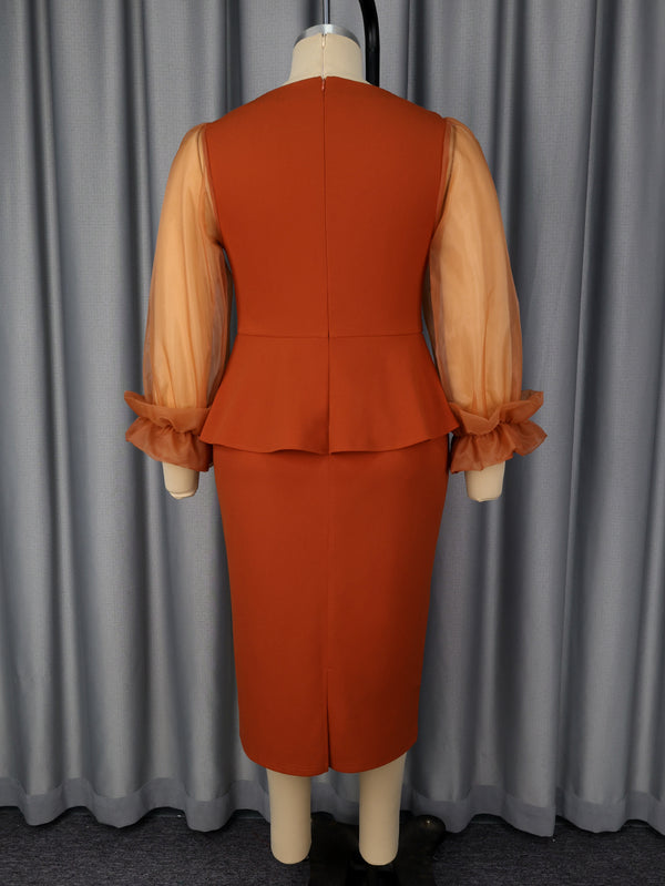 Plus Size See-Through Ruffle-Sleeve Bodycon Dress for Evening Parties