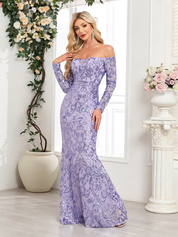 Plus Size Women Sequin Evening Dress