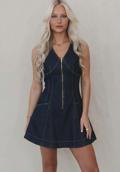 Women Sleeveless V-Neck Denim Dress