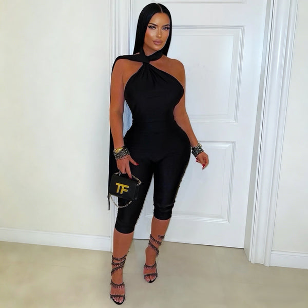 Solid Backless Bodycon Jumpsuit for Casual Clubwear