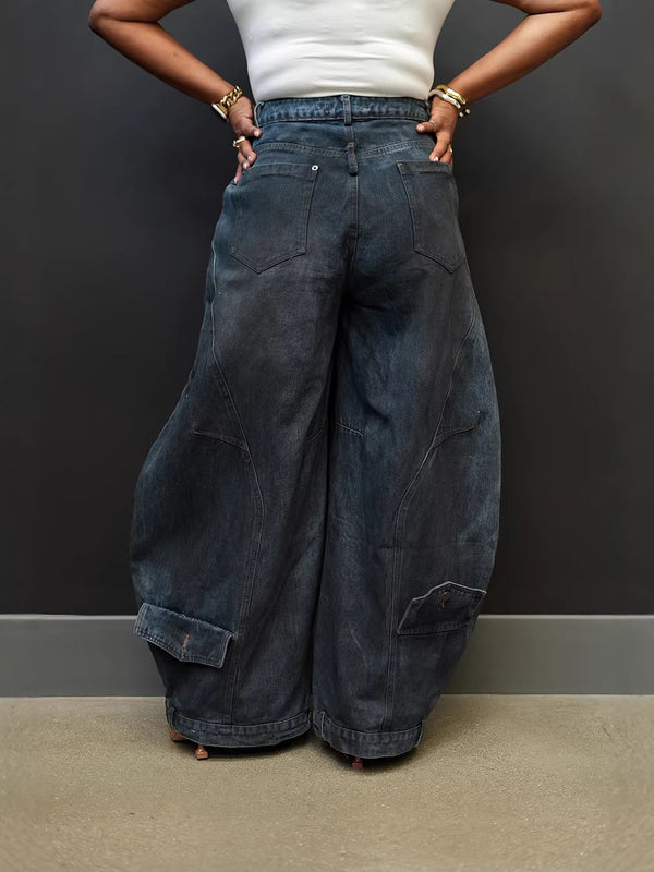 Washed Reversed Waistband Denim Jeans for Trendy Streetwear