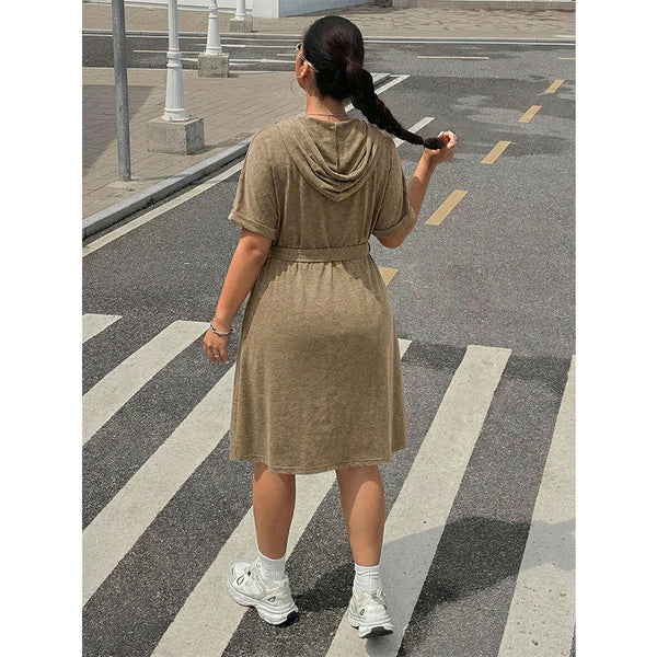 Plus Size Casual Hooded Shirt Dress for Everyday Summer Wear