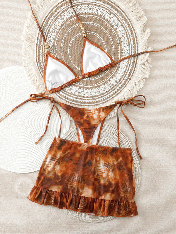 Printed Three-Piece Bikini Swimsuit Set for Summer