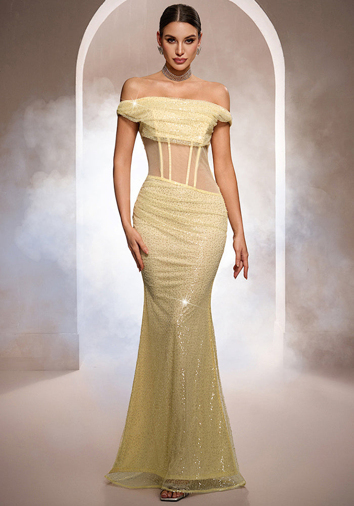 Luxury Sleeveless Off-Shoulder Sequin Mermaid Formal Evening Dress