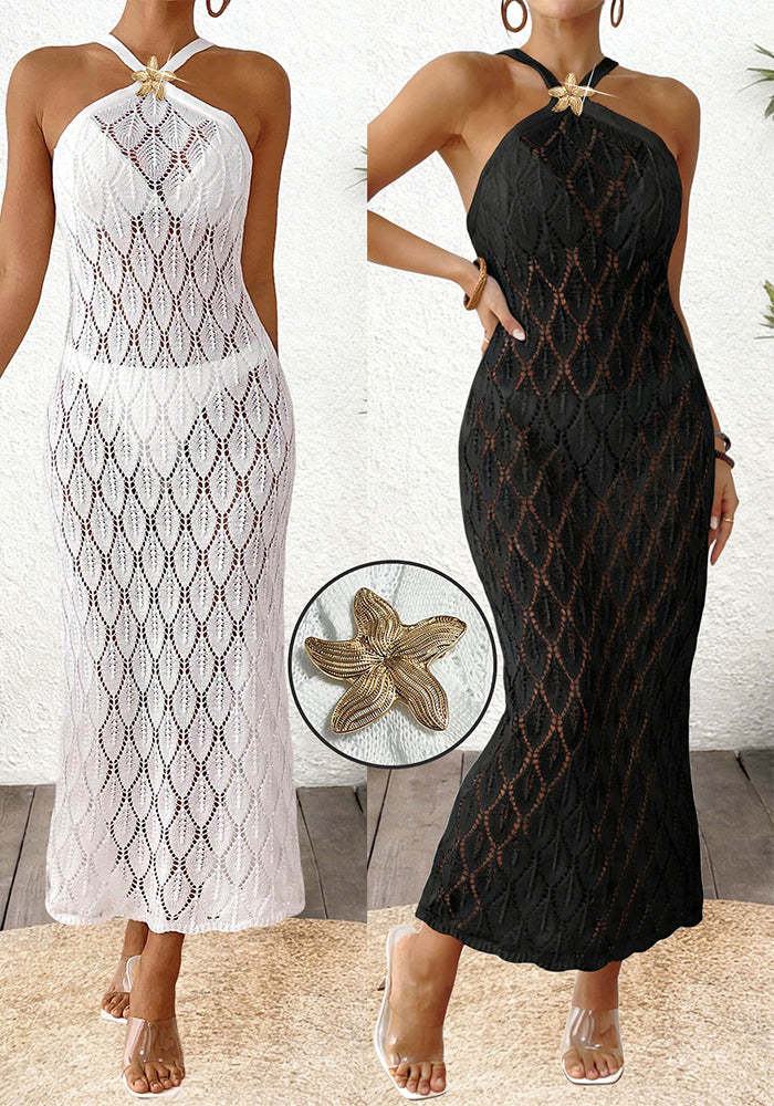 Metallic Starfish Backless Hollow-Out Dress for Beach Cover-Up