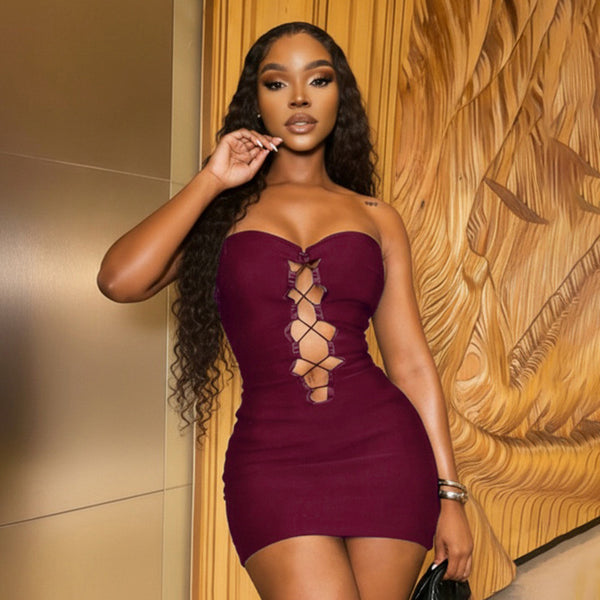 Strapless Lace-Up Sleeveless Mini Dress for Summer Parties