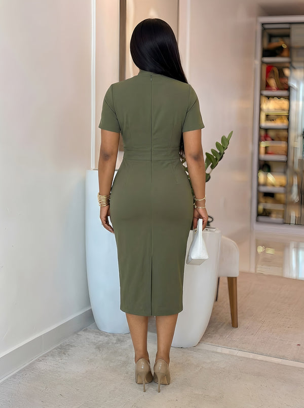 Short Sleeve Button Detail Career Dress for Office & Casual Wear