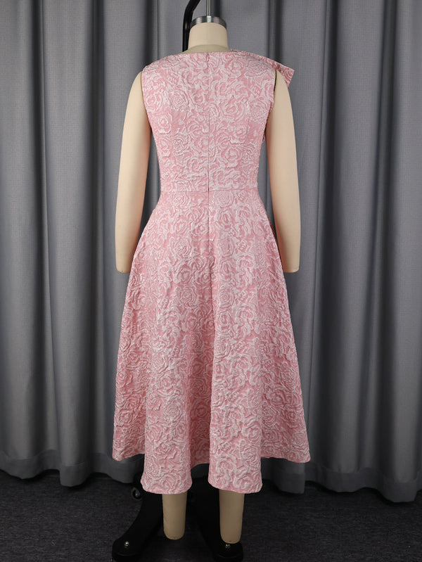 Pink V-Neck Dress for Formal Elegant Parties