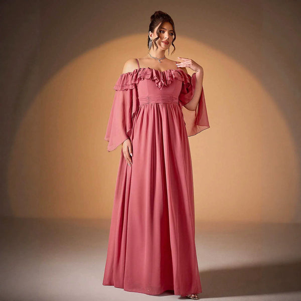 Plus Size Solid Color Big Hem Formal Evening Dress