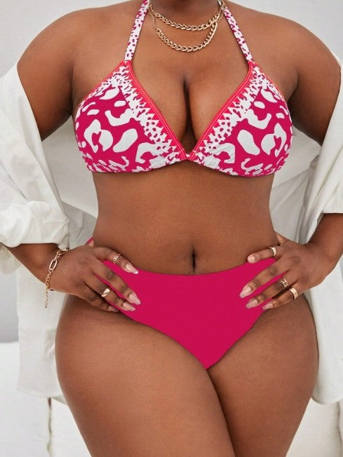 Plus Size Halter Neck Top Bikini Swimsuit for Summer Holidays