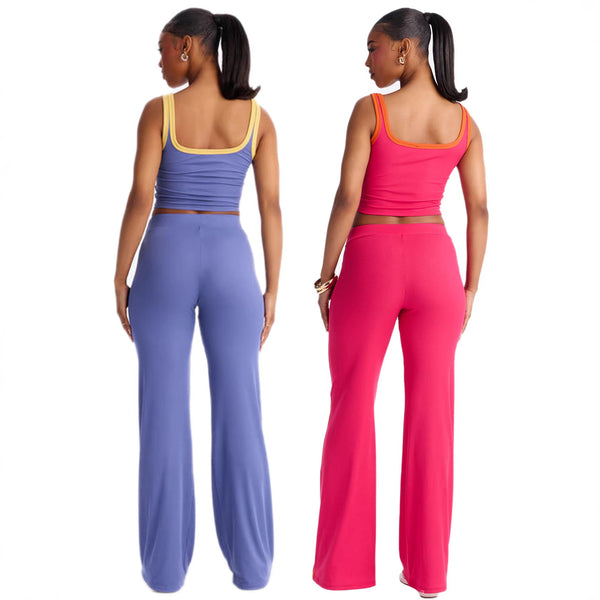 Color Block Top & Pants Two-Piece Set for Casual Wear