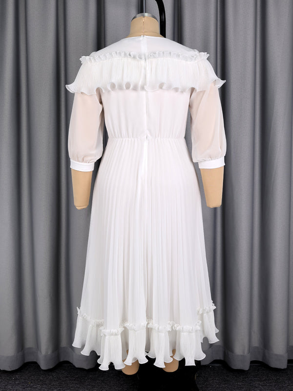 Plus Size White Chiffon Pleated Formal Dress for Events