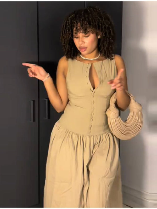 Sleeveless Hollow-Out Maxi Dress for Summer Holidays