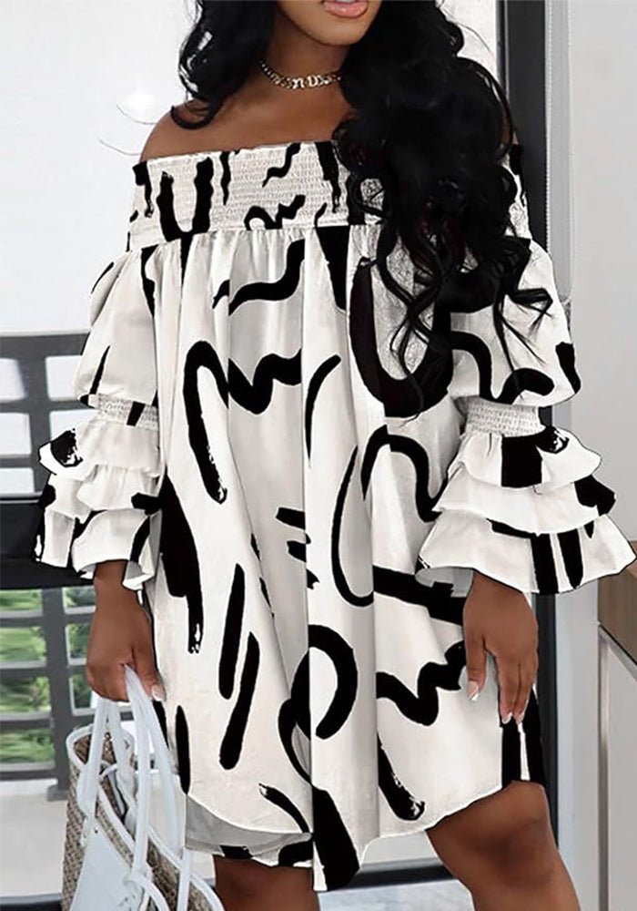 Off-Shoulder Printed Flowy Dress for Summer Vacations