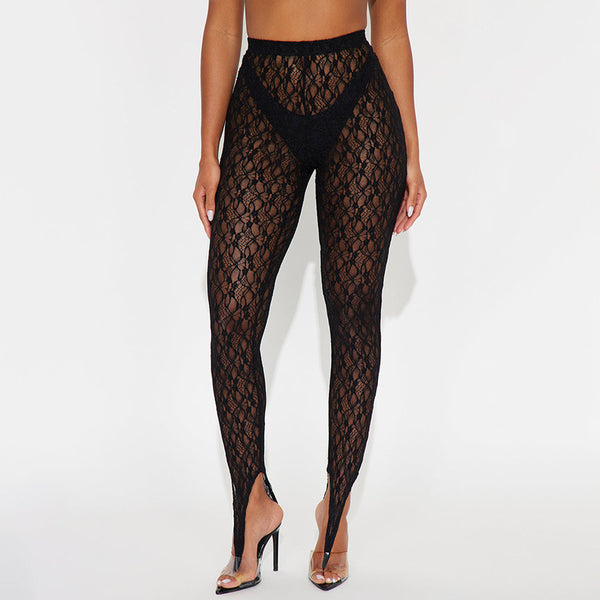 See-Through Lace Footed Pants for Intimate & Club Wear