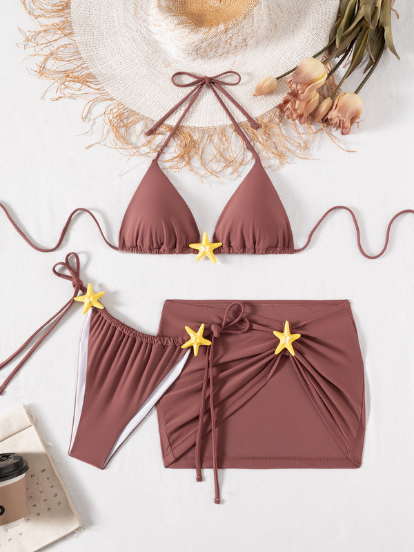 Starfish Decor Halter Neck Bikini Swimsuit for Holiday Beachwear