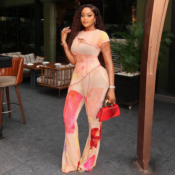 Short Sleeve Asymmetrical Top & Pants Set