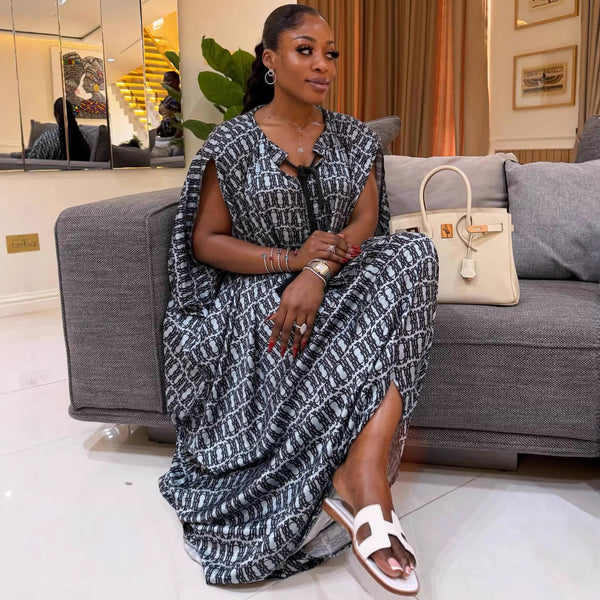 Plus Size African Printed Lace-Up Maxi Dress for Events