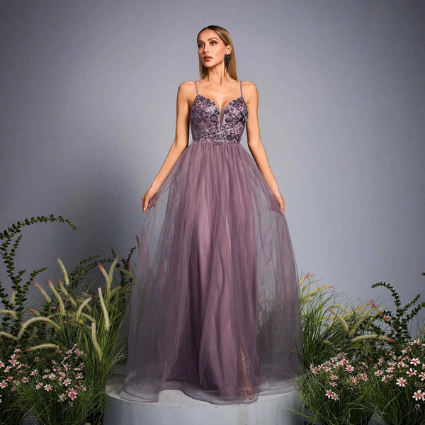 Light Purple Spaghetti Strap Evening Gown for Prom & Parties