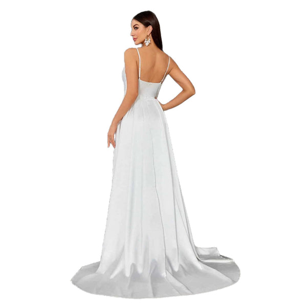 Women Formal Party Sexy Slit V-Neck Backless Sleeveless Strap Dress