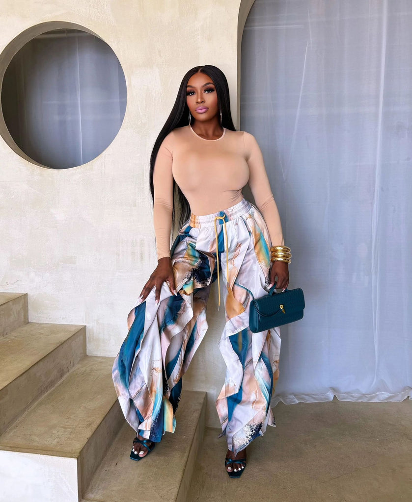 Lace-Up Drawstring Print Jogger Pants