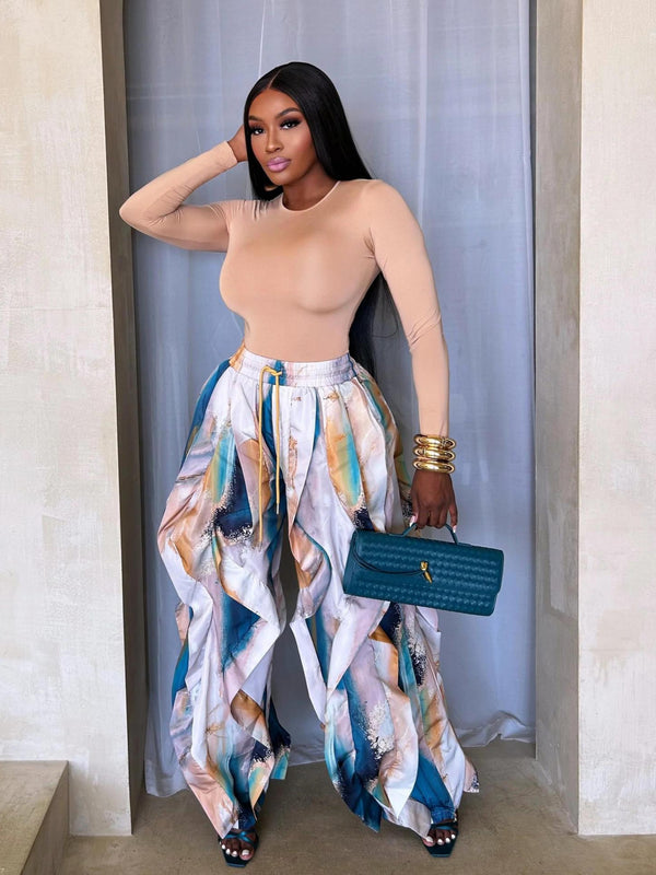 Lace-Up Drawstring Print Jogger Pants