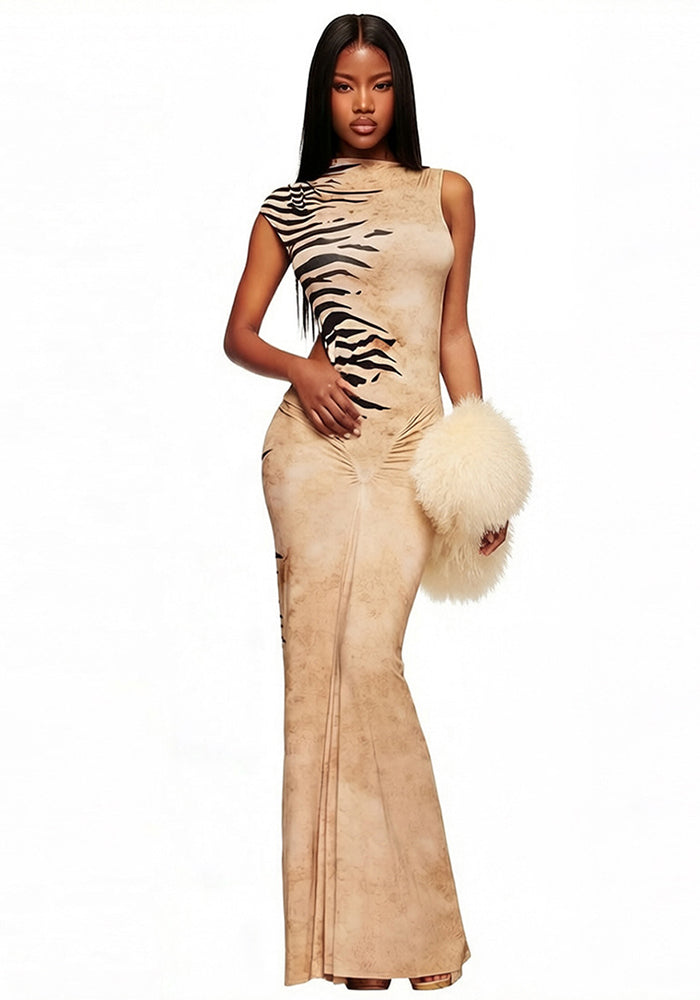 Striped Sleeveless Ruched Backless Dress for Summer Parties