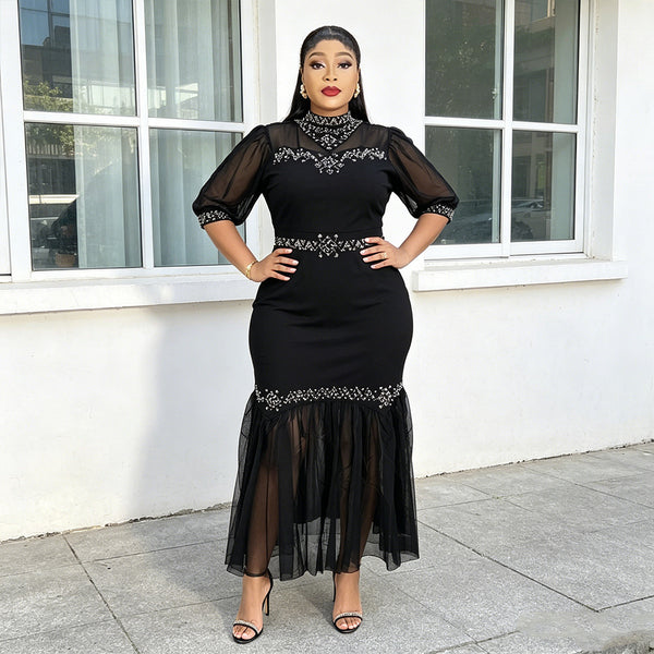 Plus Size Chiffon Patchwork African Maxi Dress for Spring & Summer Events