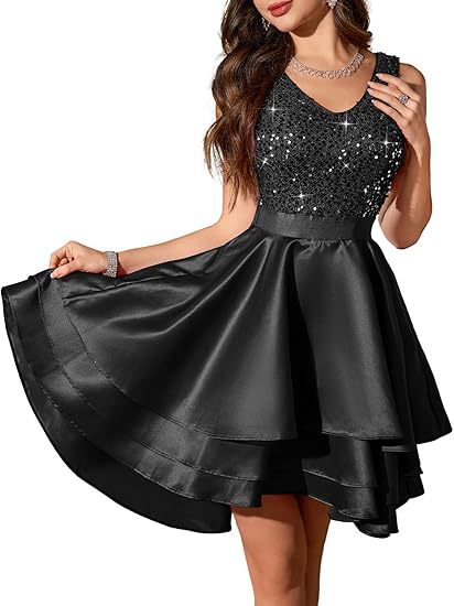 V-Neck Sequin Evening Gown for Formal Parties