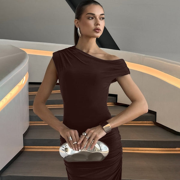 Slim Waist Off-Shoulder Maxi Dress for Summer Events