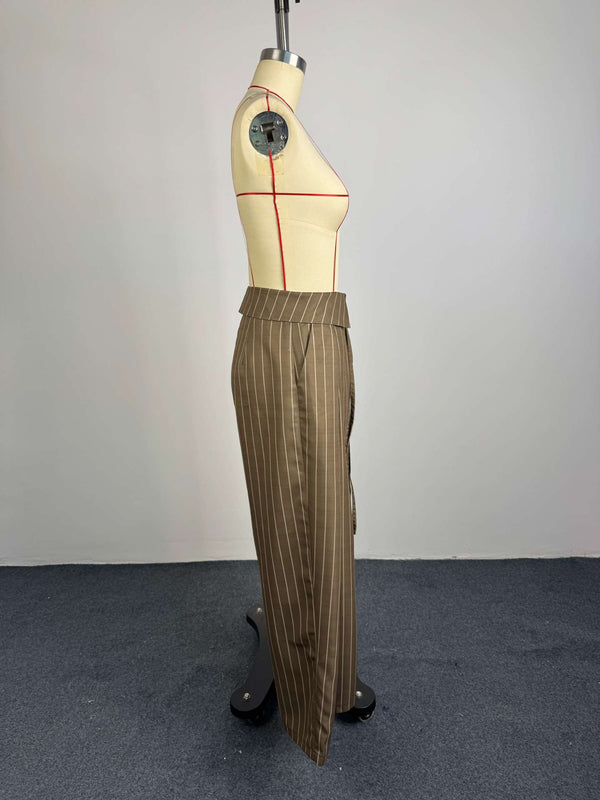 Striped High Waist Loose Wide Leg Pants for Summer Casual Wear