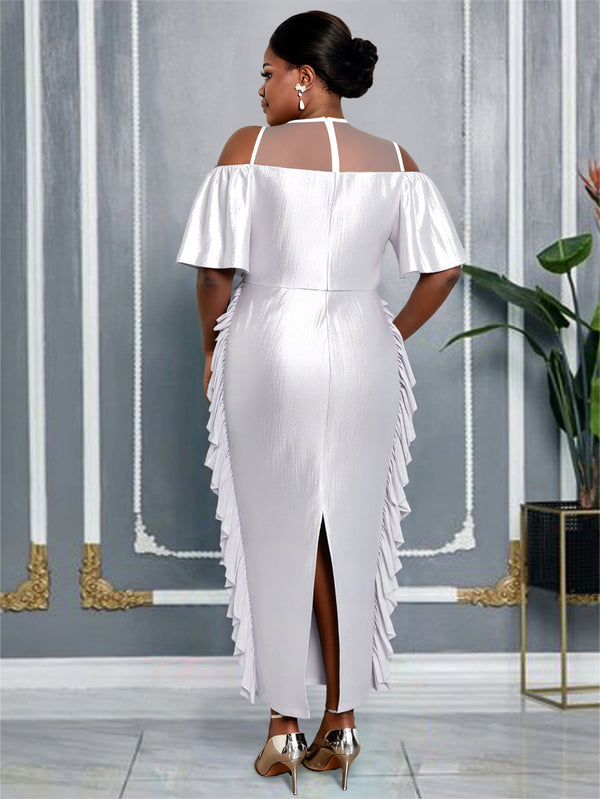 Plus Size Ruffle See-Through Slim Long Dress for Formal Occasions
