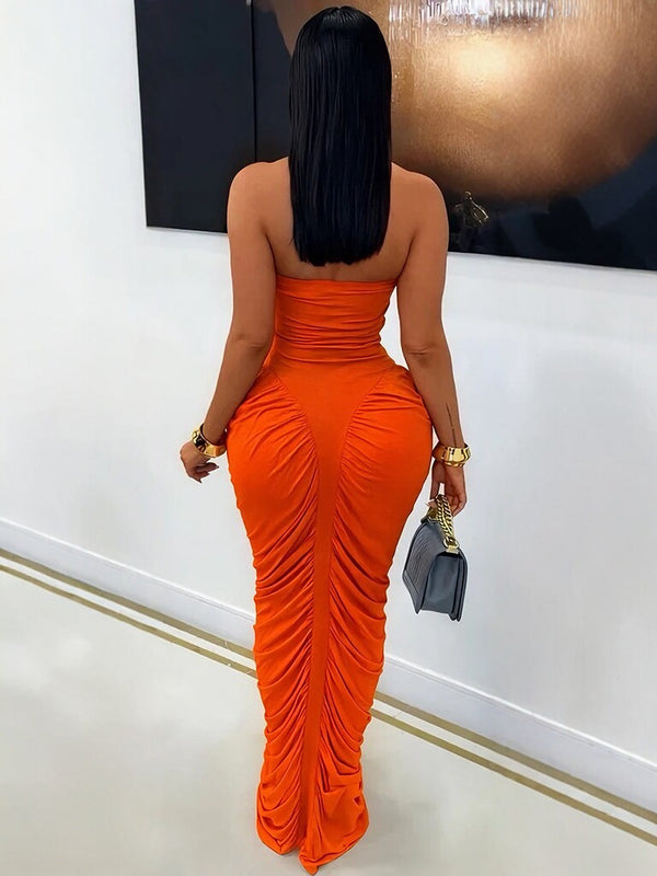 Strapless Ruched Bodycon Maxi Dress for Formal Events