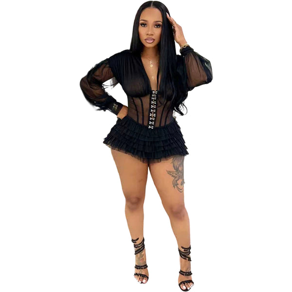 Mesh Patchwork Ruffled Jumpsuit for Casual & Party Wear