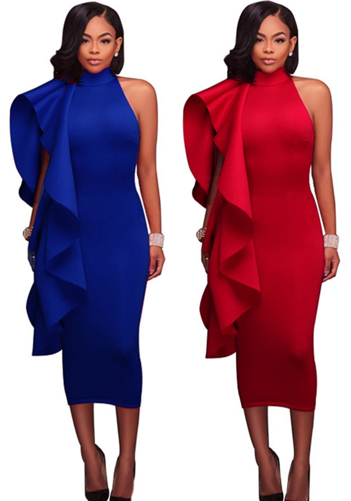 Women Spring/Summer Ruffled Sexy Bodycon Dress