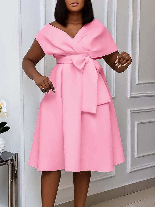 Plus Size V-Neck Belted African Print Dress for Summer Events