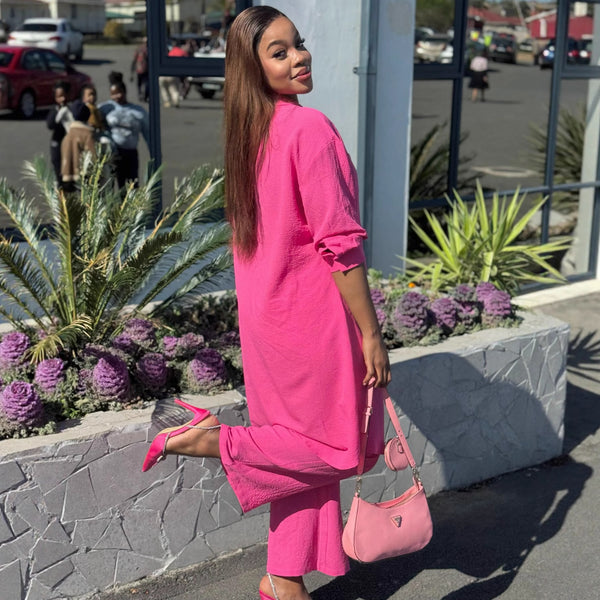 Plus Size Long-Sleeve Shirt & Wide-Leg Pants Casual Set