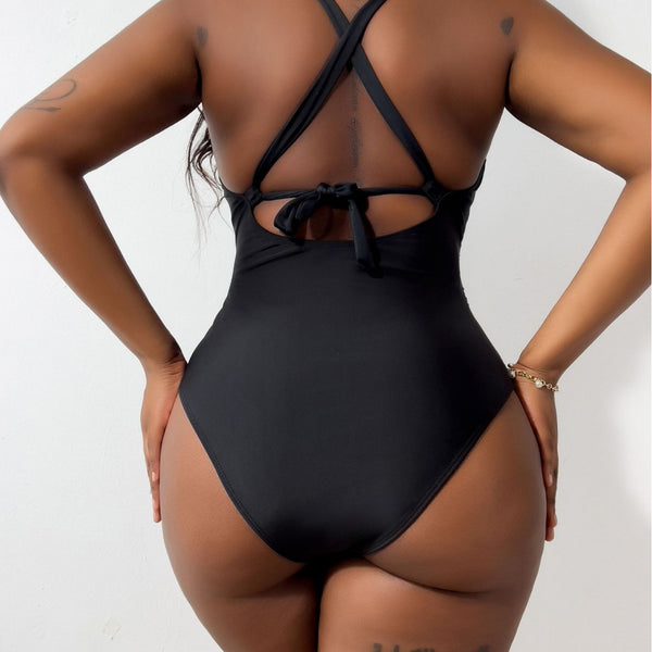 Solid One-Piece Bikini Swimsuit for Pool & Beach