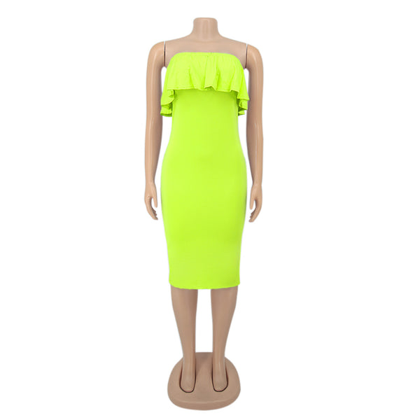 Solid Ruffle Strapless Maxi Dress for Evening Parties