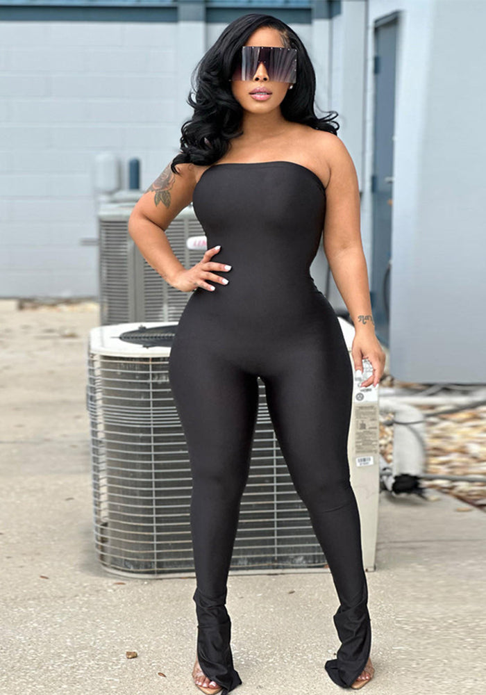 Off-Shoulder Slit Bandeau Jumpsuit for Spring Evening Wear