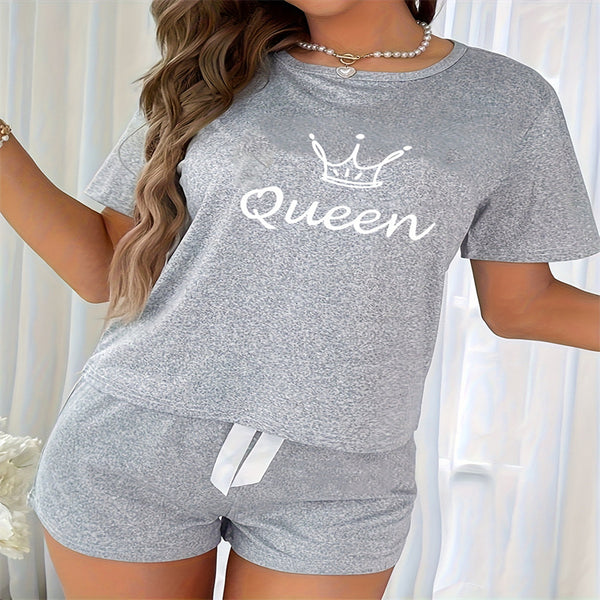 Round Neck T-Shirt Top & Shorts Pajama Two-Piece Set