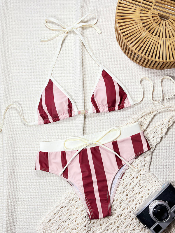 Printed Open Back Tie Two-Piece Bikini for Beach Holidays