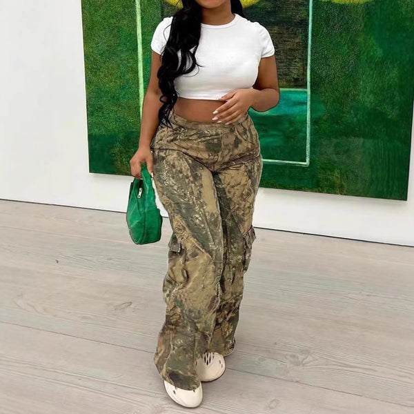 Camouflage Zipper Pocket Pants for Casual Streetwear
