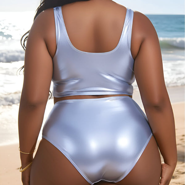 Plus Size Shiny Tank Top Two-Piece Bikini Set