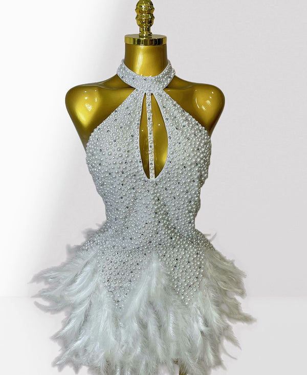Beaded Feather Sleeveless Dress for Evening Parties