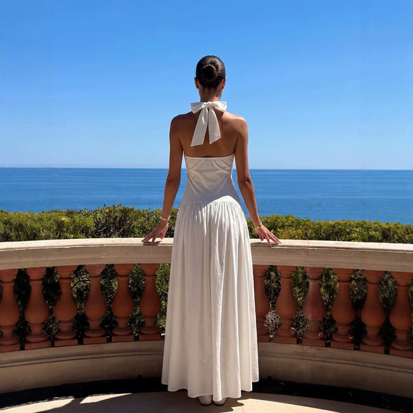 Slit Open Back Halter Neck Dress for Holiday Vacations