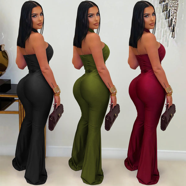 Solid Halter Neck Wide-Leg Jumpsuit for Casual Events