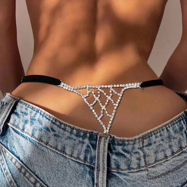 Mesh Rhinestone Underwear Body Chain for Intimate Festival Wear
