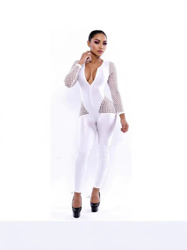 Fishnet Ripped Bodycon Jumpsuit for Club Wear